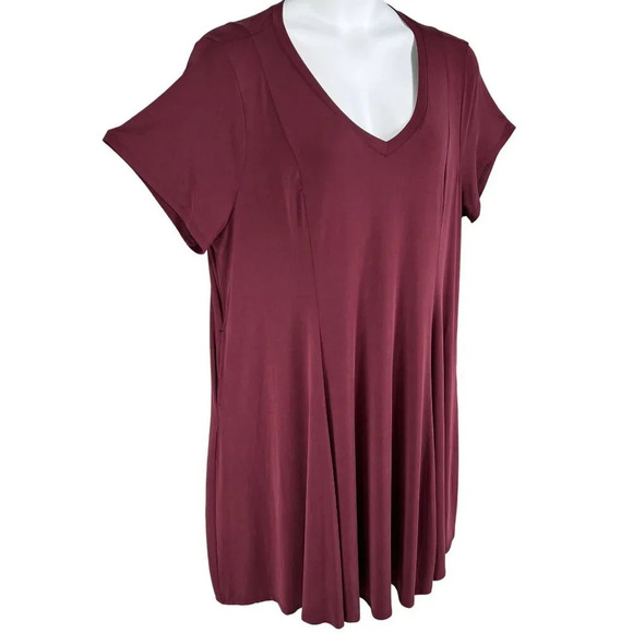 Torrid NWT Women 3X Burgundy V-Neck Skater Dress Short Sleeve Stretchy Comfywear - Picture 4 of 15